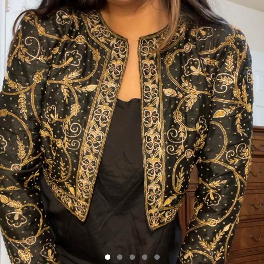 Niteline Della Roufogali Black Silk Beaded Jacket M